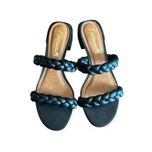 L’Intervalle Braided Leather Slide Sandal Black US 8 Double Strap Low Block Heel